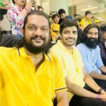 Sathish Instagram - Watching Captain @mahi7781 with #CaptainMiller @dhanushkraja sir ❤️ Love u #Csk @chennaiipl @venkithechamp
