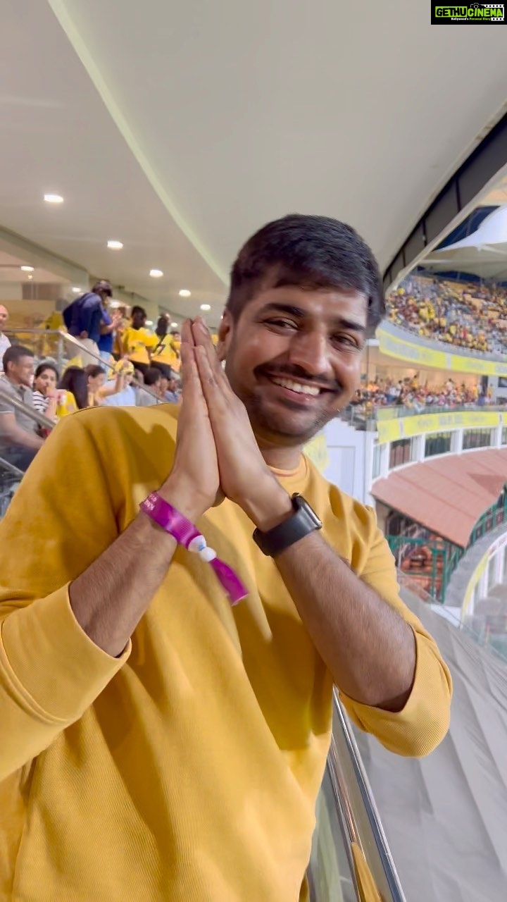 Sathish - 353.8K Likes - Vera Level Vibe in Chepauk 💪💪💪 Waiting to C our one and only @mahi7781 ❤️❤️ @chennaiipl ❤️