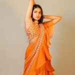 Shivani Rajashekar Instagram - Wearing @varunchakkilam 🧡 Styling @officialanahita ❤️ Pc @srujanluckyphotography