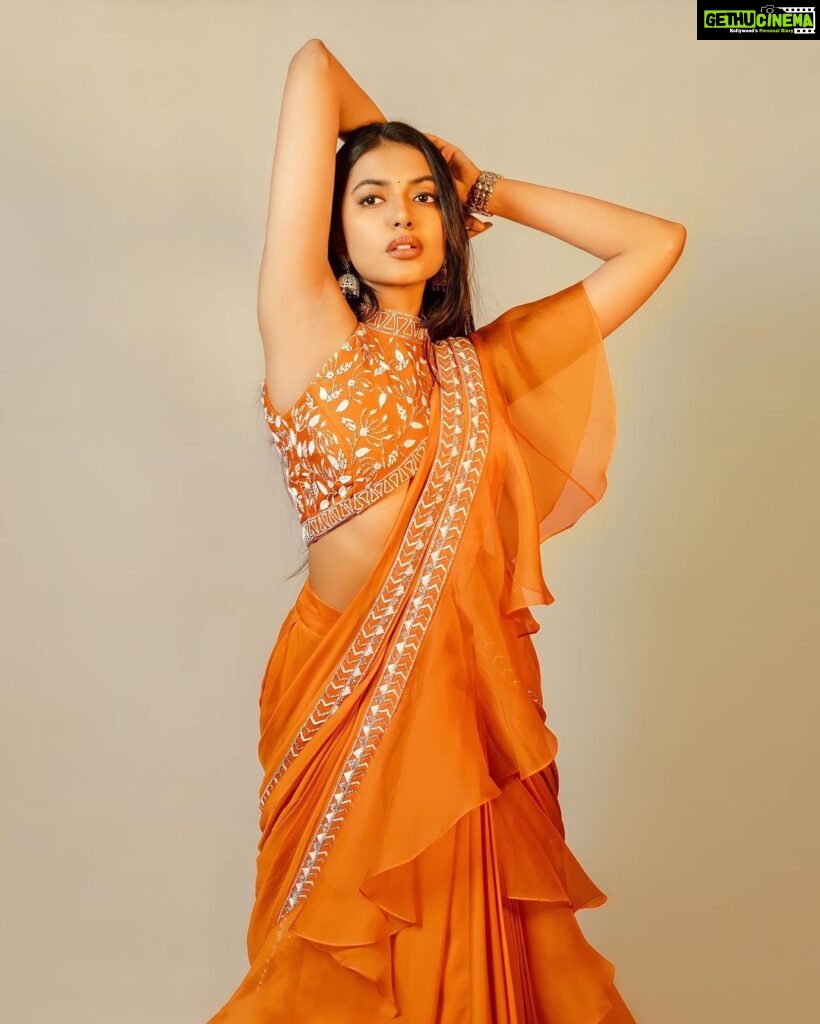 Shivani Rajashekar Instagram - Wearing @varunchakkilam 🧡 Styling @officialanahita ❤ Pc @srujanluckyphotography
