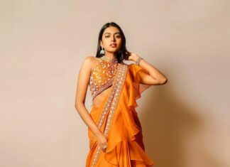Shivani Rajashekar Instagram - Wearing @varunchakkilam 🧡 Styling @officialanahita ❤️ Pc @srujanluckyphotography
