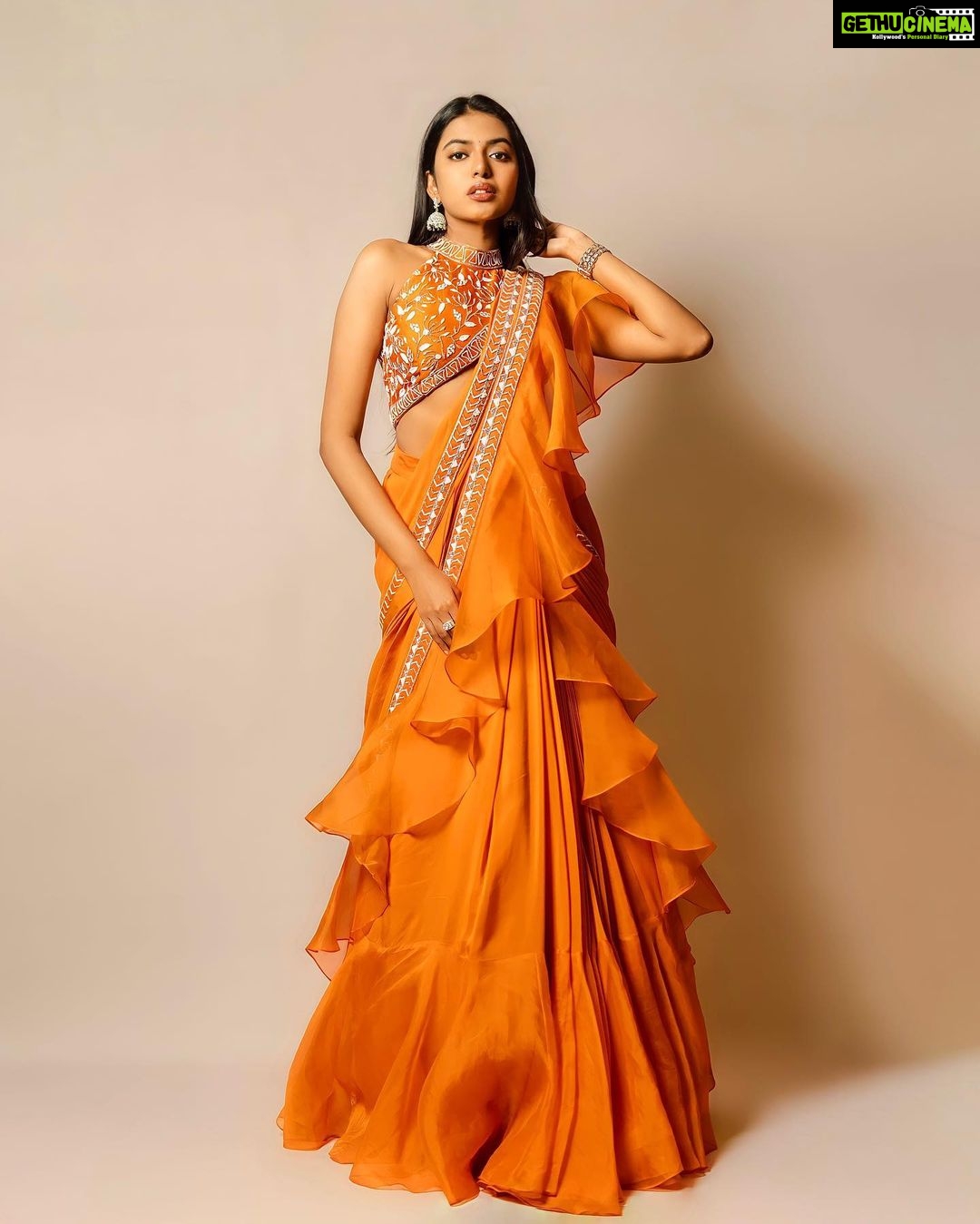 Shivani Rajashekar Instagram - Wearing @varunchakkilam 🧡 Styling @officialanahita ❤️ Pc @srujanluckyphotography