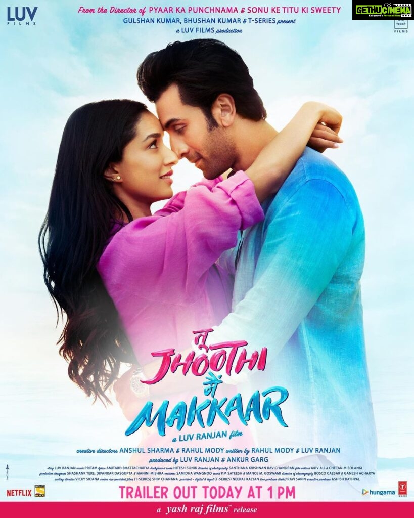 Shraddha Kapoor Instagram - ⚠ DISCLAIMER! The feelings shown in this poster are purely fictitious. Any resemblance to true love is purely coincidental❗ #TuJhoothiMainMakkaarTrailer out today at 1pm. Link in bio! #TuJhoothiMainMakkaar #RanbirKapoor #LuvRanjan @anshul3112 @modyrahulmody @gargankur82 #BhushanKumar @luv_films @tseries.official