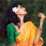 Shruthi Rajanikanth Instagram - ഒരു ദലം മാത്രം വിടർന്നൊരു ചെമ്പനീർ മുകുളമായ് നീയെന്റെ മുന്നിൽ നിന്നു🌸🦋 📸 @nomadic_frames Blouse work done by @thethread0flove ❤