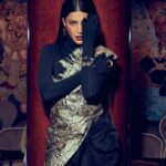 Shruti Haasan Instagram - 🖤🧿🌙 Styled by @profanayty Assisted by @whyshestyled Wearing @korvaiindia @_huemn @studio.metallurgy 📸 @mohitbhatia91 🏨 @theclaridgesnewdelhi 💇🏻‍♀️ @noori_hairstylist