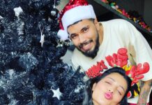 Shruti Haasan Instagram - Merry Christmas from us to you !!! We’ve had a weird x mas day putting up our black tree on Christmas Day cause we’ve both been so busy travelling and working and we are so thankful for the life we have … this x mas let’s take a second to be truly grateful for the family and friends that took us through the rough and the beautiful days ❤️🎄 merry x mas to you and yours and we send you giant squishy hugs