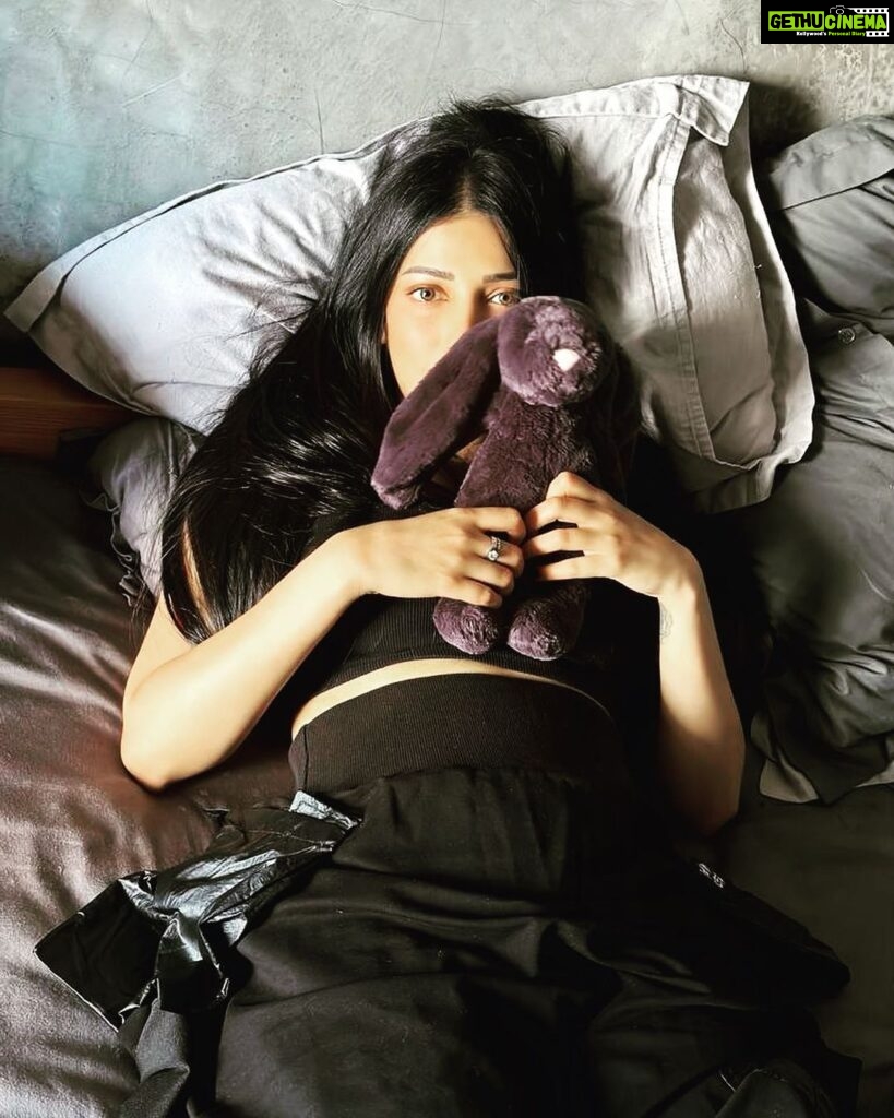 Shruti Haasan Instagram - My 🐰 Kimura has my 💜 . . 📸 @santanu_hazarika_art #grey #safespaces