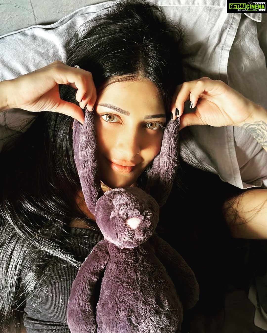 Shruti Haasan Instagram - My 🐰 Kimura has my 💜 . . 📸 @santanu_hazarika_art #grey #safespaces