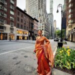 Shweta Basu Prasad Instagram - At 11, I had attended my first press conference as an actor. Today at 32, I attended my first press conference as a filmmaker. . Press conference for New York Indian Film Festival at the Consulate General of India, New York by Indo-American arts council. So wonderful to meet the Indian community here and interact with all the filmmakers of Indian diaspora. . Images: 1. 5th Avenue 2. Consulate general of India 3. With @nyindianfilmfest director Mr. Aseem Chhabra, counsel general Mr. Randhir Jaiswal and vice chairman @iaac.us Mr. Rakesh Kaul 4. Festival line up poster 5. @retakeshortfilm 6. Press conference 7 & 8 🌈 . (Wardrobe personal) Saree @sabyasachiofficial Bag @ritukumarhq . 📍Consulate General of India, Manhattan . #retakeshortfilm #newyork #newyorkindianfilmfestival Manhattan, New York