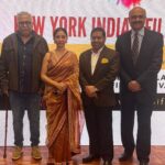 Shweta Basu Prasad Instagram - At 11, I had attended my first press conference as an actor. Today at 32, I attended my first press conference as a filmmaker. . Press conference for New York Indian Film Festival at the Consulate General of India, New York by Indo-American arts council. So wonderful to meet the Indian community here and interact with all the filmmakers of Indian diaspora. . Images: 1. 5th Avenue 2. Consulate general of India 3. With @nyindianfilmfest director Mr. Aseem Chhabra, counsel general Mr. Randhir Jaiswal and vice chairman @iaac.us Mr. Rakesh Kaul 4. Festival line up poster 5. @retakeshortfilm 6. Press conference 7 & 8 🌈 . (Wardrobe personal) Saree @sabyasachiofficial Bag @ritukumarhq . 📍Consulate General of India, Manhattan . #retakeshortfilm #newyork #newyorkindianfilmfestival Manhattan, New York