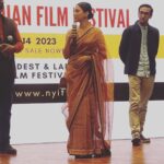 Shweta Basu Prasad Instagram – At 11, I had attended my first press conference as an actor. Today at 32, I attended my first press conference as a filmmaker. 
.
Press conference for New York Indian Film Festival at the Consulate General of India, New York by Indo-American arts council. 
So wonderful to meet the Indian community here and interact with all the filmmakers of Indian diaspora. 
.
Images:
1. 5th Avenue 
2. Consulate general of India
3. With @nyindianfilmfest director Mr. Aseem Chhabra, counsel general Mr. Randhir Jaiswal and vice chairman @iaac.us Mr. Rakesh Kaul
4. Festival line up poster 
5. @retakeshortfilm 
6. Press conference 
7 & 8 🌈 
.
(Wardrobe personal) 
Saree @sabyasachiofficial 
Bag @ritukumarhq 
.
📍Consulate General of India, Manhattan 
.
#retakeshortfilm #newyork #newyorkindianfilmfestival Manhattan, New York