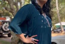 Shweta Menon Instagram - Stylist: @tharunya_vk Outfit: @seven.stories.calicut MUA : @jeenastudio Jewellery: @planetjewel