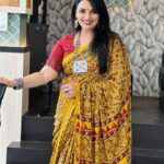 Shweta Menon Instagram - The dazzling @shwetha_menon in timeless elegance with this stunning Yellow Base Modal Silk with red leaf Saree Free shipping in India for orders above 1999/-* DM us for more details or WhatsApp to +91 6282187583 Yellow Base Modal Silk Visit https://byhand.in/ Fabric - Modal Pattern - Printed Worldwide shipping available*** DM for prices and enquires #ByHandFashion #ajrakhStyle #yellowsaree #ajrakhsaree #HandcraftedFashion #saree #TraditionalVibes #EthnicChic #ArtisanalCraftsmanship #SanganeriPrints #HandmadeBeauty #FashionInspiration #ModernTraditional #BohoVibes #FashionStatements #IndianFashion #CulturalElegance #UniqueStyle #HandloomLove #Fashionista #contemporaryindianfashion