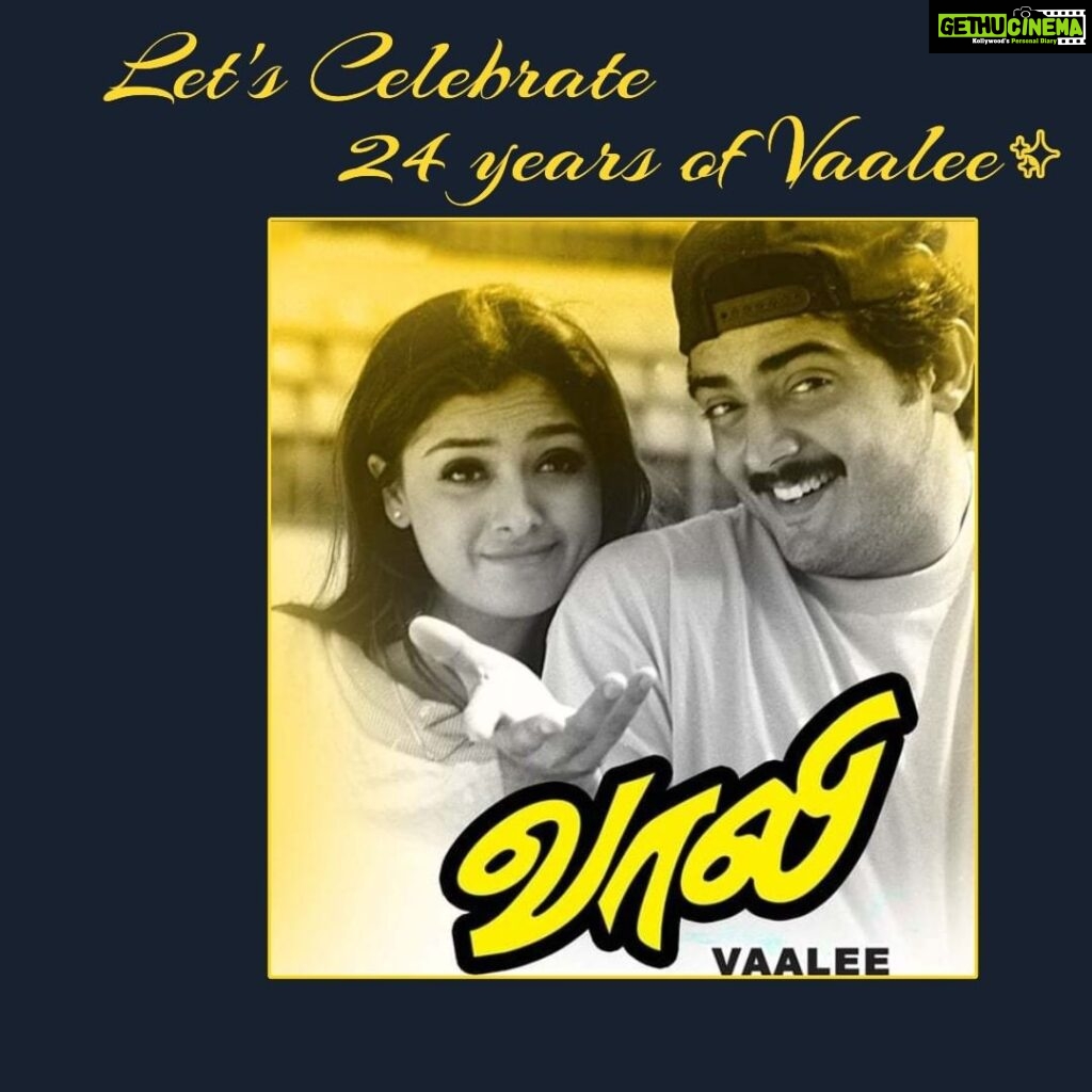 Simran Instagram - Celebrating 24 years of Vaali🎉 - a timeless classic that still captivates us today! What’s your favourite memory of the film? #24YearsOfClassic #MovieMagicSince24Years
