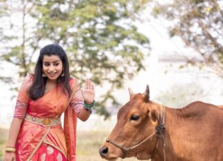 Sivaangi Krishnakumar Instagram - Converted Amma’s @binni.krishnakumar saree into a half saree😍😍 also meet my sudden friend who showed up during photo seshh😄 Hair : @arupre_makeup_artist Makeup : Yours truly😌 Photo @raghul_raghupathy Retouch @retouch_by_gokul