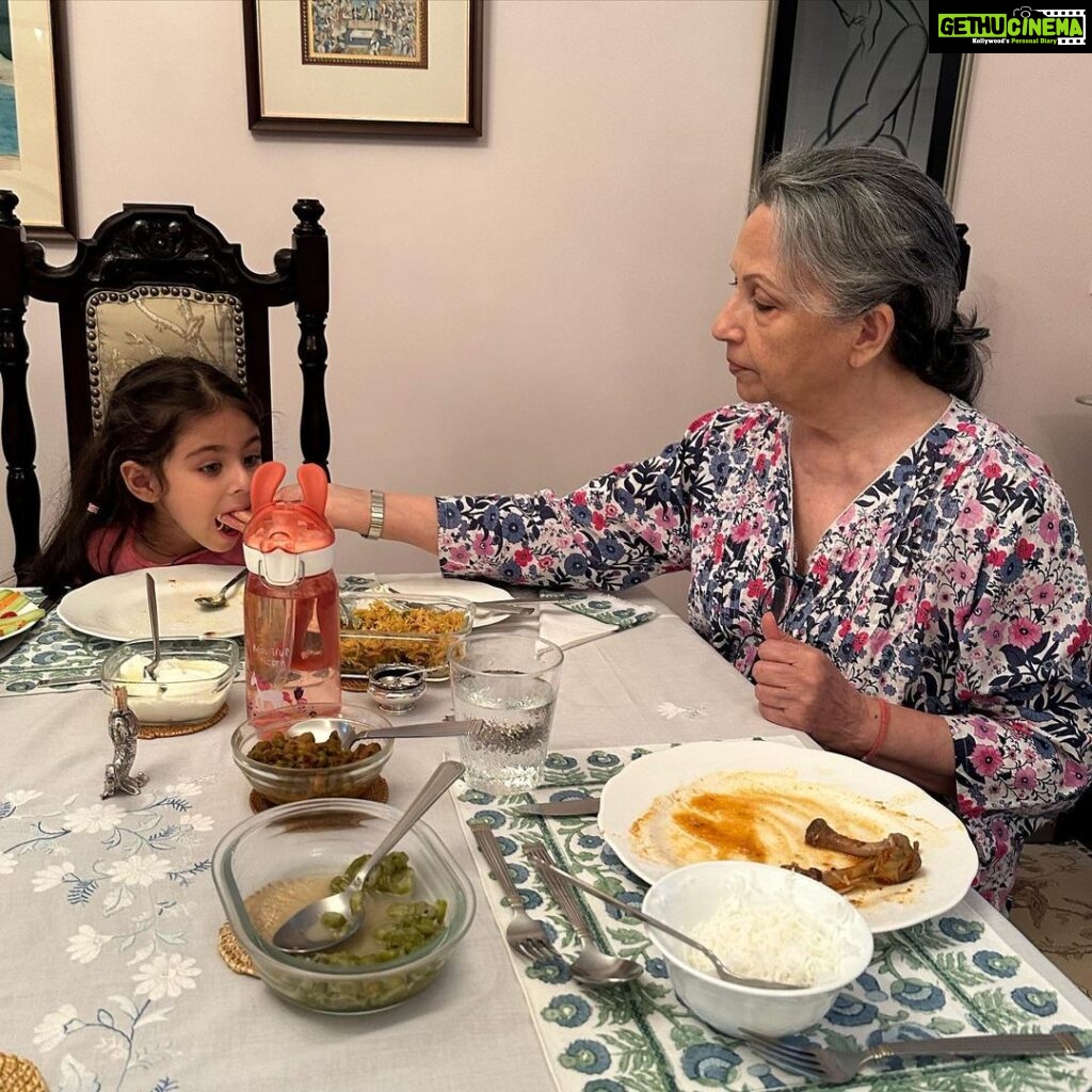 Soha Ali Khan Instagram - Time with grandparents is so precious ❤️ the chance to learn from someone so far apart in years from you (and this works both ways), a second chance at parenting, the most unconditional love and the purest fun - and a chance for me to put my feet up and finally get that pedicure!! #summerholidays #nanihouse
