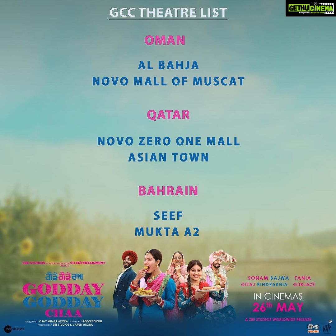 Sonam Bajwa Instagram - Overseas Cinemas listing for Godday Godday Cha, releasing worldwide 26th May. Canada , America , Australia, Europe, UAE . Ticketaan book karleo ❤️❤️❤️ Advance booking is open now 😁