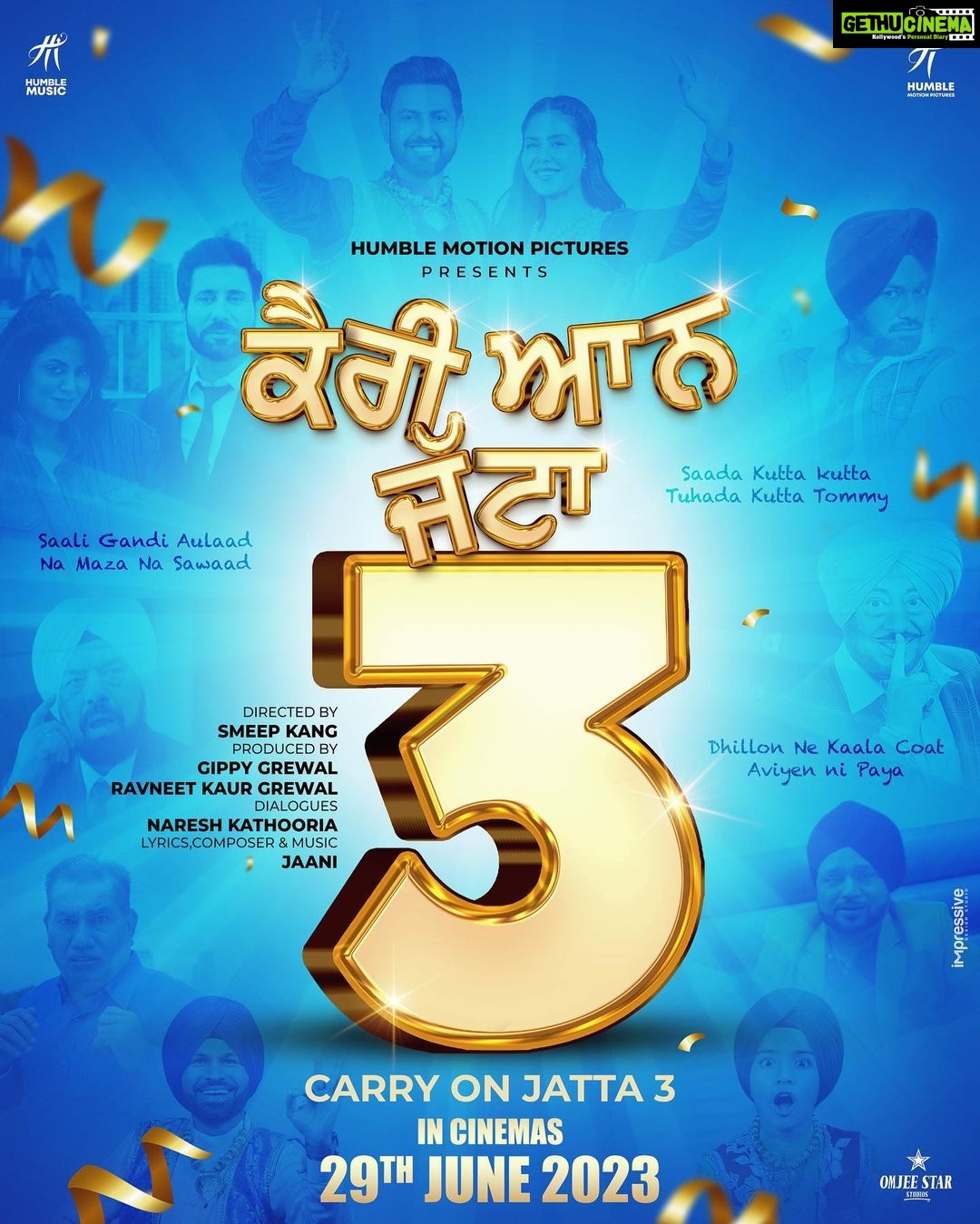 Sonam Bajwa Instagram - Get ready for triple fun 🤩 Carry on Jatta 3 in cinemas on 29th June 2023 🎬 @gippygrewal @sonambajwa @binnudhillons @ghuggigurpreet @jaswinderbhalla @smeepkang @karamjitanmol @iamshindagrewal_ @bpraak @jaani777 @ikavitakaushik @officialnasirchinyoti @harbysangha @bnsharma_official @ravneetgrewalofficial @humblemotionpictures @thehumblemusic @bhana_l.a @munishomjee @omjeegroupofficial @carryonjattamovie #carryonjatta3