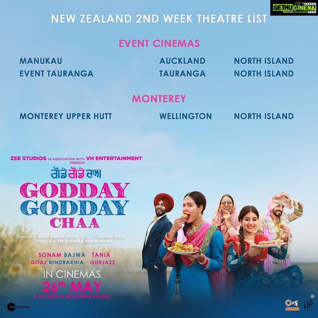 Sonam Bajwa Instagram - Godday Godday Cha 2nd week theatre listing for Canada, Australia, New Zealand, UK , America ππΌππΌ Enjoy with your families β€οΈ