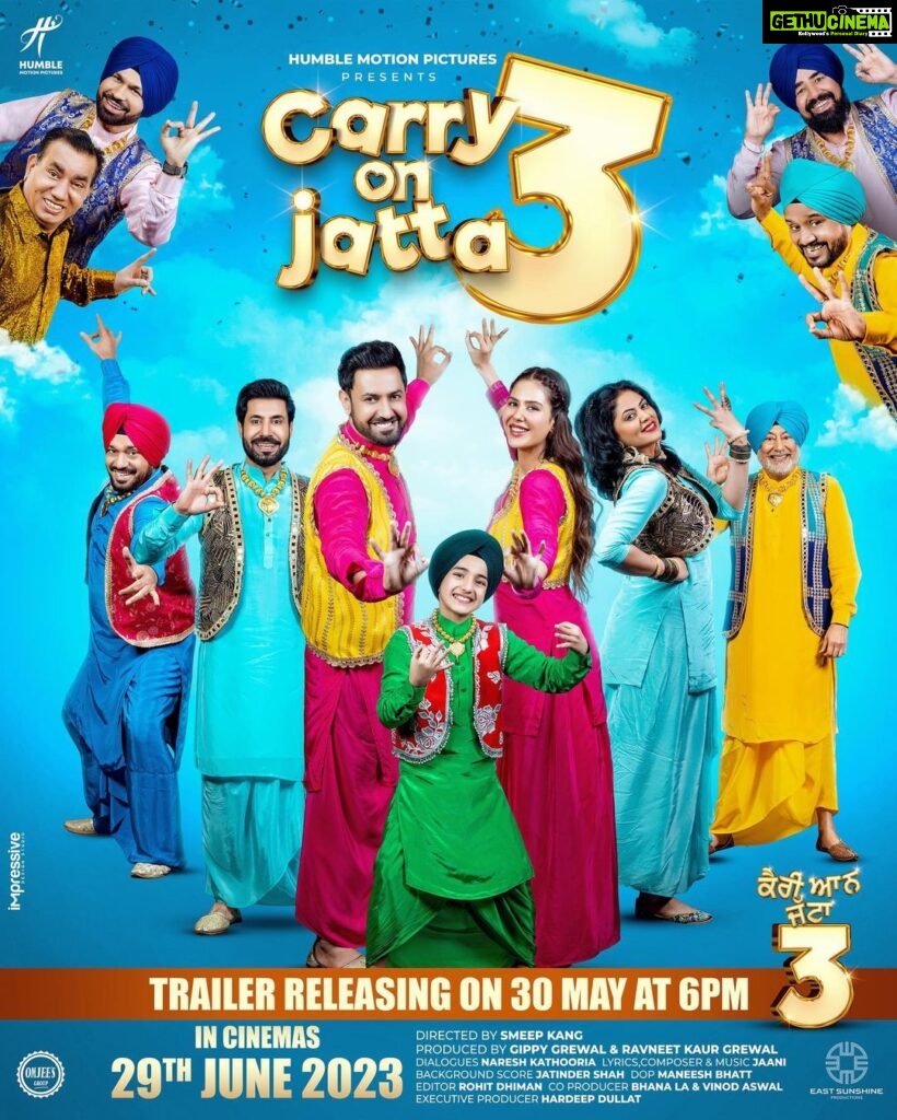 Sonam Bajwa Instagram - Carry on jatta 3 Trailer Releasing On 30th May At 6PM 🔥🤩 #Carryonjatta3 in cinemas on 29th June 2023 🙏 @gippygrewal @binnudhillons @sonambajwa @jaswinderbhalla @smeepkang @nareshkathooria @karamjitanmol @ghuggigurpreet @iamshindagrewal_ @bpraak @jaani777 @jatindershah10 @ikavitakaushik @officialnasirchinyoti @harbysangha @bnsharma_official @officialrupinder_rupi @ravneetgrewalofficial @humblemotionpictures @carryonjattamovie @maneeshbhattofficial @amardeepsgrewal @amneetkgrewal @mannatc @eastsunshineproductions @bhana_l.a @vinodaswal13 @hardeepdullat13 @mehtaman_ @romaana44 @munishomjee @omjeegroupofficial @arvindchoreographer @rohitdhimaneditor