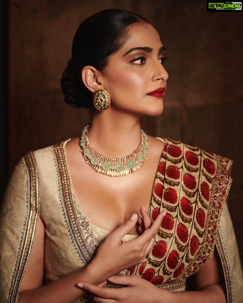 Sonam Kapoor Instagram - What a spectacular evening ! What a show! Thank you @jjvalaya for making me the most beautiful sari. Outfit : @jjvalaya @amigos.rizwan Necklace : @khannajewellerskj Earrings : @estaagems Shoes : @aprajitatoor @elevate_promotions Bag : @abhilasha_pret_jewelry Make up : @namratasoni Hair : @bbhiral Styling : @rheakapoor Styled with : @abhilashatd @dipteeagarwal Photography : @thehouseofpixels BKC