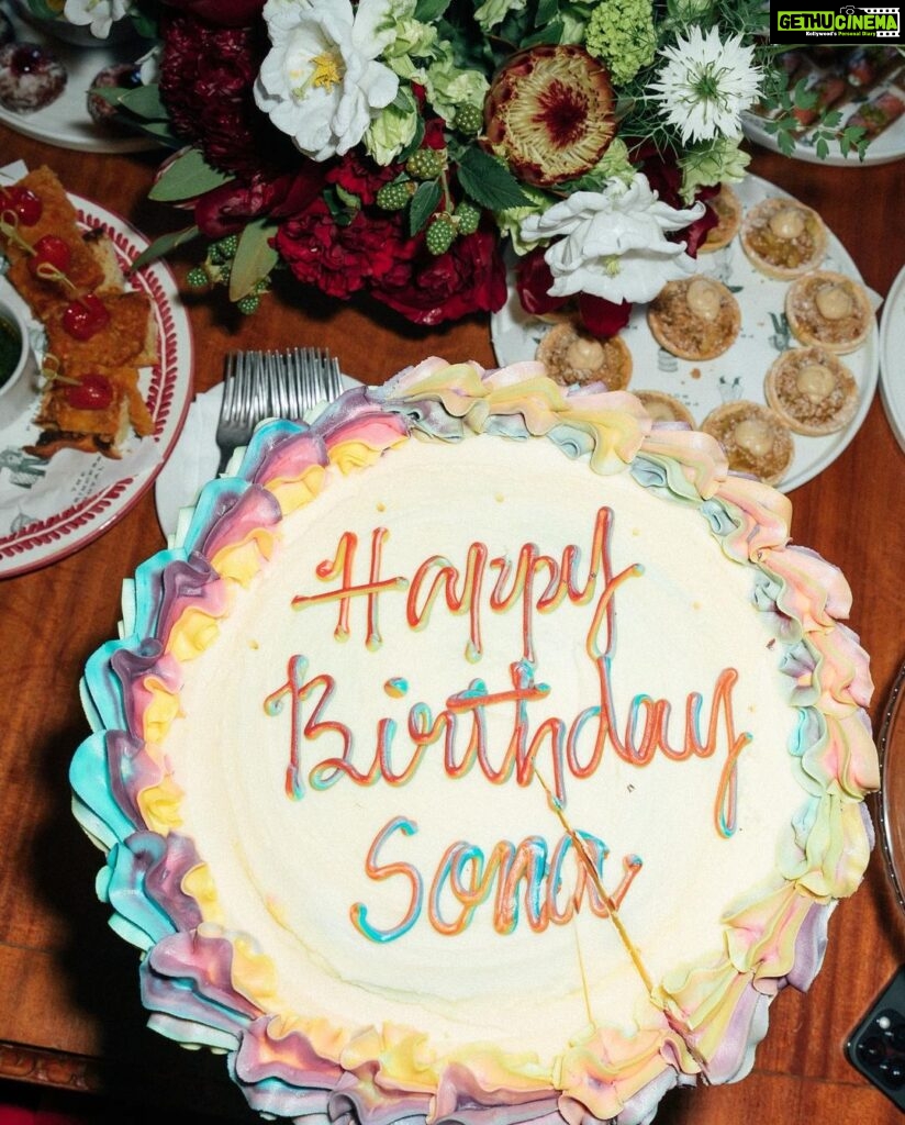 Sonam Kapoor Instagram - My two beautiful boys, friends, cake, champagne, oysters, caviar and the perfect summer day! What more can a girl in red dress ask for her birthday. Thank you to everyone who wished me and to the universe for giving so bountifully. #everydayphenomenal #vayusparents #9thjune #gemini #birthdaygirl Notting Hill, London