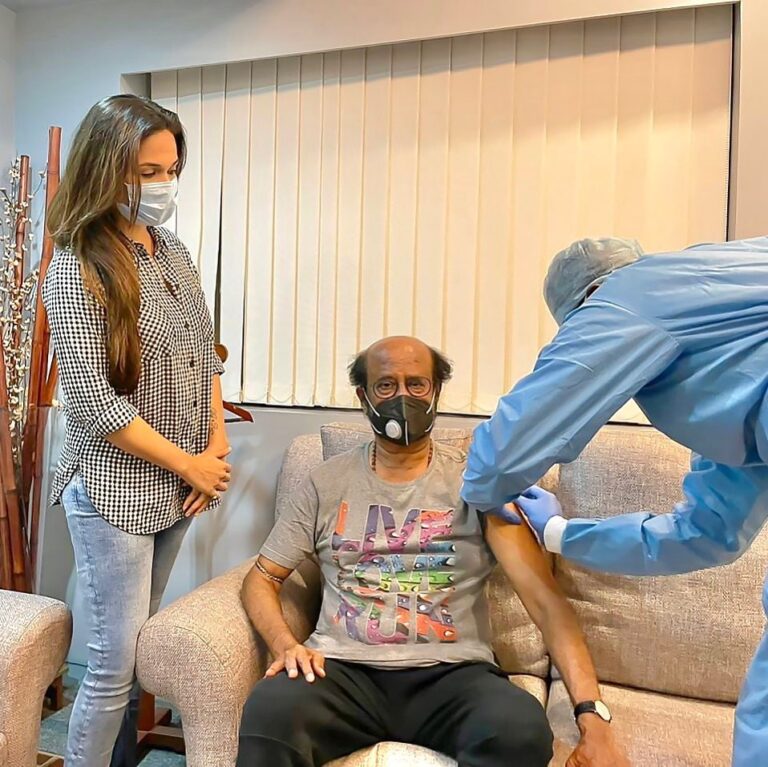 Soundarya Rajinikanth Instagram - Our Thalaivar gets his vaccine 👍🏻 Let us fight and win this war against Corona virus together #ThalaivarVaccinated #TogetherWeCan #MaskOn #StayHomeStaySafe