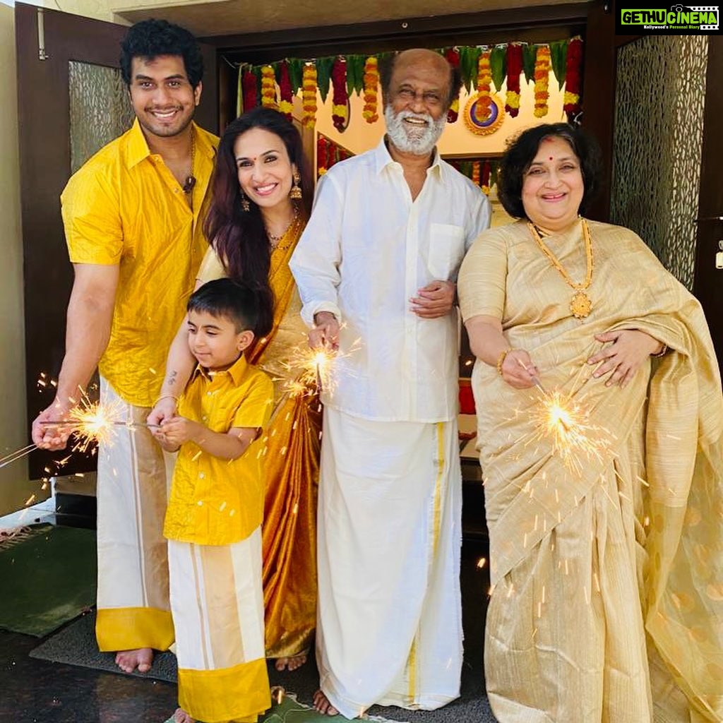 Soundarya Rajinikanth Instagram - Wishing everyone a very safe and Happy Diwali 🪔💫🌟 from our family to yours ❤️❤️❤️ Spread love and positivity .. Trust and surrender to the almighty !!!! 😇🙏🏻😇🌟 gods and gurus will always bless us #StaySafe #BeResponsible #GoCorona 🙏🏻🙏🏻😇😇