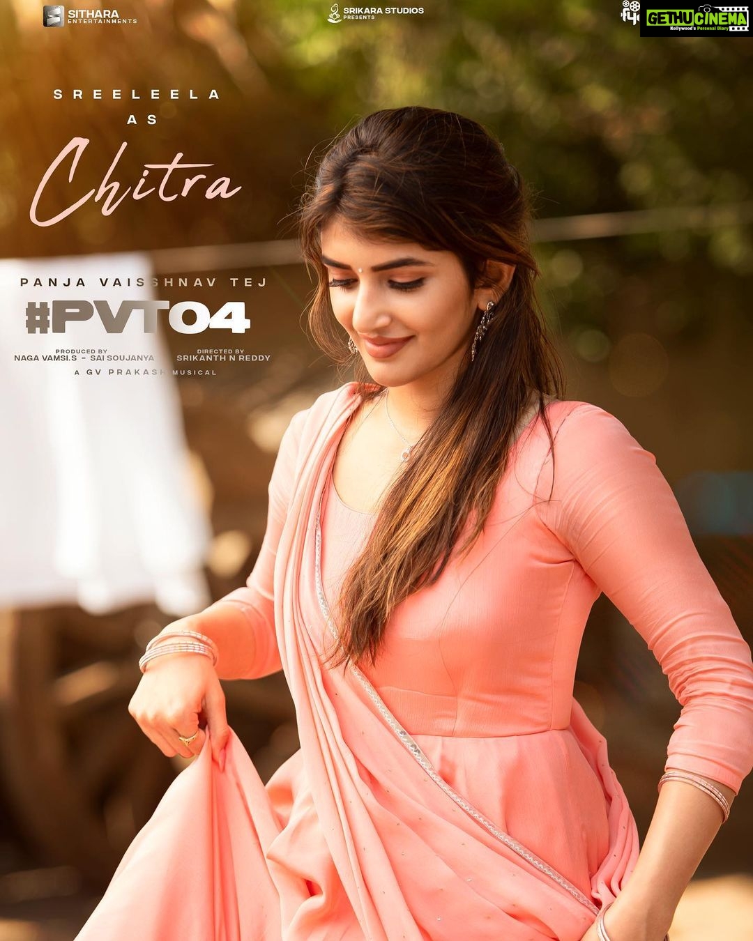Sreeleela Instagram - Say Hello to Chitra… ! #PVT04 Glimpse Out Soon! 🤩 @panja_vaishnav_tej #JojuGeorge @aparnaDasss @gvprakash #SrikanthNReddy @NavinNooli @vamsi84 #SaiSoujanya @SitharaEnts @Fortune4Cinemas #SrikaraStudios