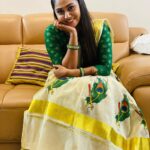 Sreethu Krishnan Instagram - Uthradam🌸🌼🌺🌼🌸 🦚 Saree @bougainvilleatvm 💚… #uthradam #onam #green Trivandrum, India