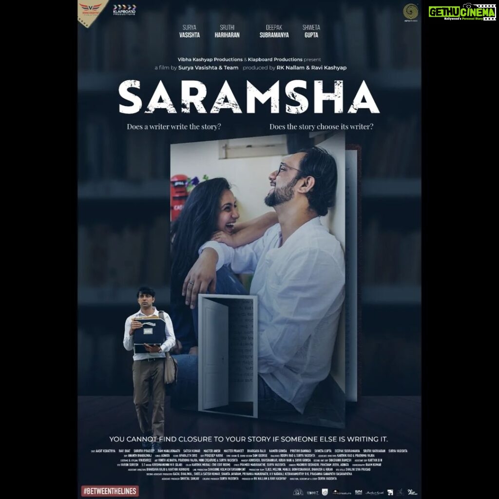 Sruthi Hariharan Instagram - @saramshathefilm has been in the making for a few years now and finally we are ready to present it to you all. Like most of the time- this too is a piece of our heart . Directed by a man I have immense respect for - @suryavasishta , produced by Vibha Kashyap Productions and Klapboard Productions, the film stars some exemplary actors along with @deepakthebard and @shwetagupta1603 Here is the first poster of our film :) More announcements coming soon . PS: zoom in to the image to find little clues of what this film is about and comment below? :)