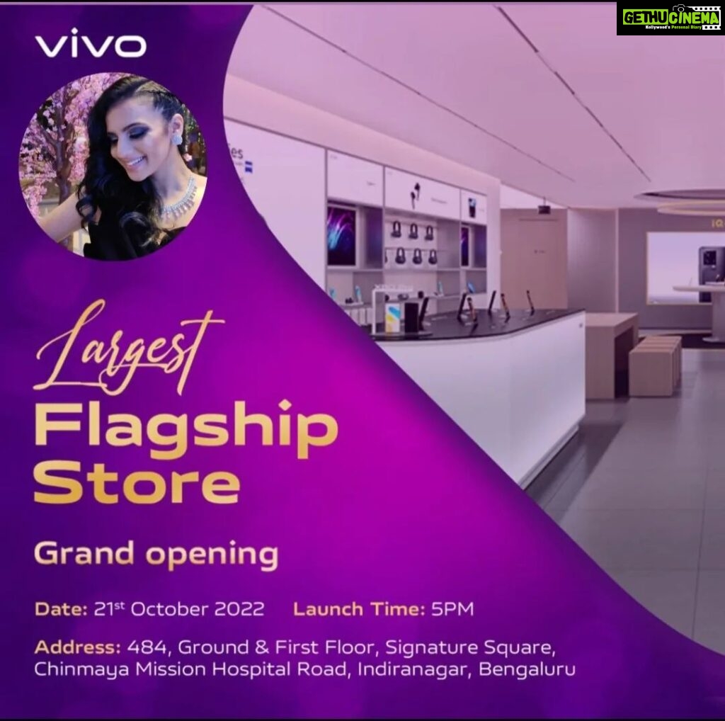 Sruthi Hariharan Instagram - India's largest Vivo Flagship Store in Indira Nagar, Bengaluru. Join me to experience the space in all its glory- 21st of Oct at 4:30 pm. See u there :)