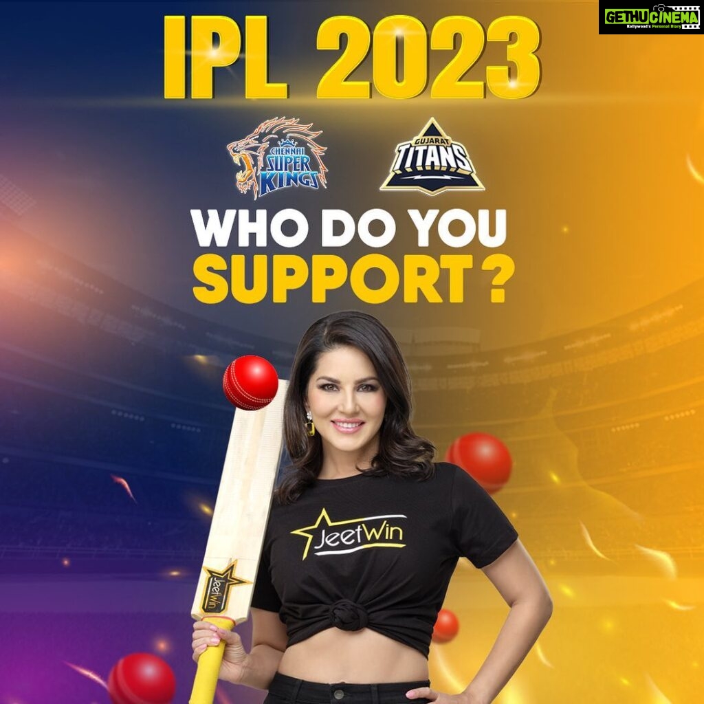 Sunny Leone Instagram - Who will be the IPL champion in 2023? CSK or GT? Watch the exclusive live stream on @jeetwinofficial . Play big and win big. Join now from the link in my story to START #Jeetwin #IPL2023 #CSKvsGT #cricketfans