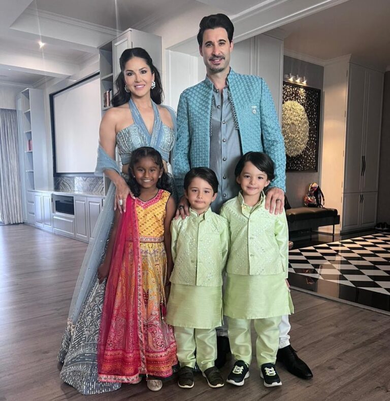 Sunny Leone Instagram - Our first family trip to a wedding!! So exciting! @dirrty99 . . #SunnyLeone #fashion #indianwedding #indianfashion #fashion #ootd #grwm