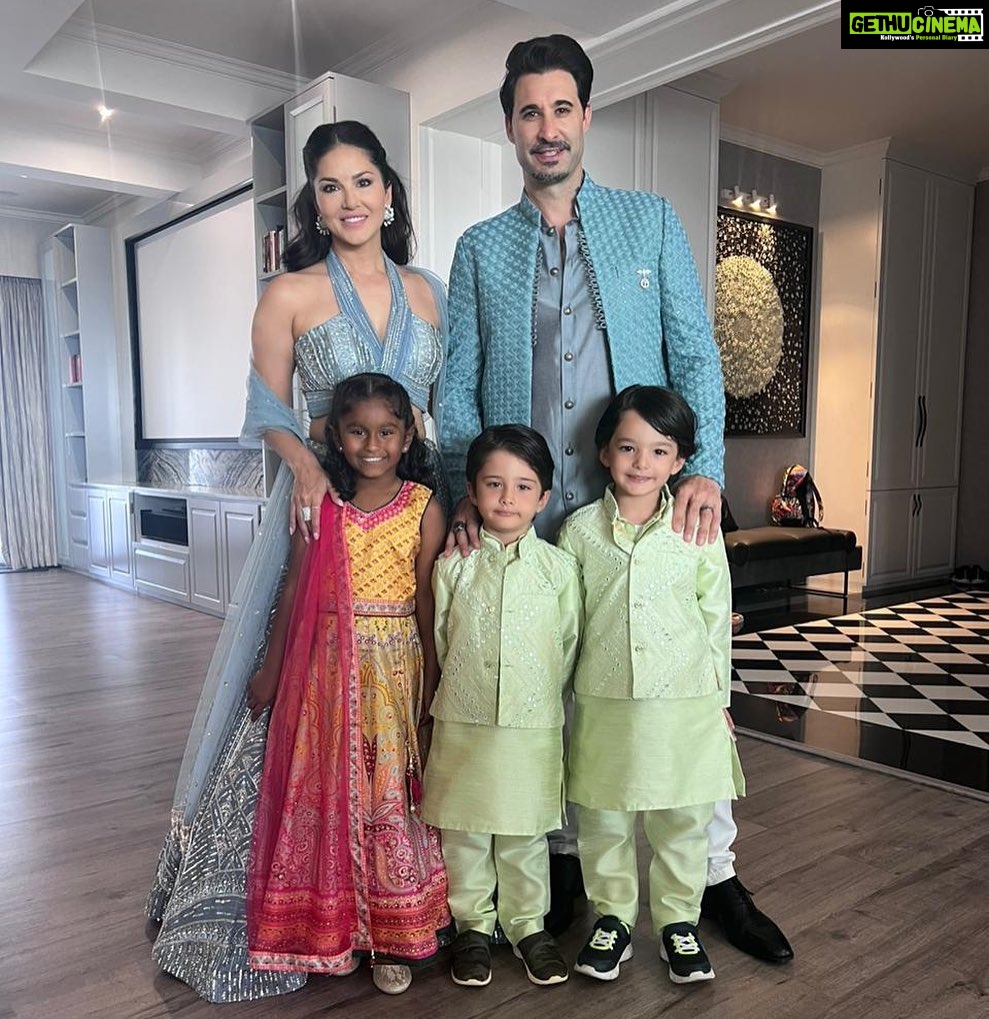 Sunny Leone Instagram - Our first family trip to a wedding!! So exciting! @dirrty99 . . #SunnyLeone #fashion #indianwedding #indianfashion #fashion #ootd #grwm