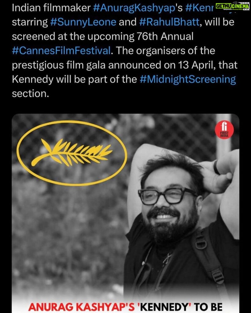 Sunny Leone Instagram - I am beyond belief at this amazing moment. One of the proudest moments of my entire career. The ONLY Indian film to be representing India at the prestigious @festivaldecannes @anuragkashyap10 you are my light that has given me this chance to audition for this part. I will forever be your “Charlie” thank you to the moon and back. @itsrahulbhat you are our Kennedy and the one who is going to keep the world on edge with your performance! Love ya and so proud! "Cann kholke sunlo" I am super excited to announce my next film #Kennedy is in the Official Selection at the Cannes Film Festival! Directed by Anurag Kashyap, Kennedy will premiere as part of the Official Selection in the Midnight Screenings section at the 76th Cannes Film Festival. @anuragkashyap10 @festivaldecannes @goodbadfilmsofficial @cinemakasam @kabirahuja @shariq_patel @zeestudiosofficial @sylvesterfonseca #KunalSharma @atanline @aamir.aziz.3785 @boyblanck @musicnarula @indikarakshay @kavanahalpara @kazvindangor @prashant316 @viralshah_ @adrika.shetty @manoj.limbachiya.94 @gautamkishanchandani @rod__sunil @mrityunjaysingh.vfx @makarandsurte @gautmik #SakshiMehtaLau @animeshpanwar @deepak.kattar @filmynerd @warriorsttouch @truebluedesignco #Kennedy #KennedyAtCannes