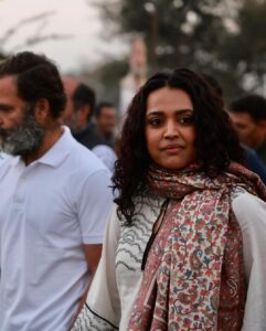 Swara Bhaskar Instagram - At a time when hate is normal & the dominant logic is that ‘no low is too low as long as the election is won’.. when society is so brutalised that we barely blink at heinous crimes, 
@bharatjodo 
 yatra is a radical new imagination & expression of how we can resist hate. 💛✨🇮🇳
@incindia @rahulgandhi
.
Photographer: @_jaiswalashish