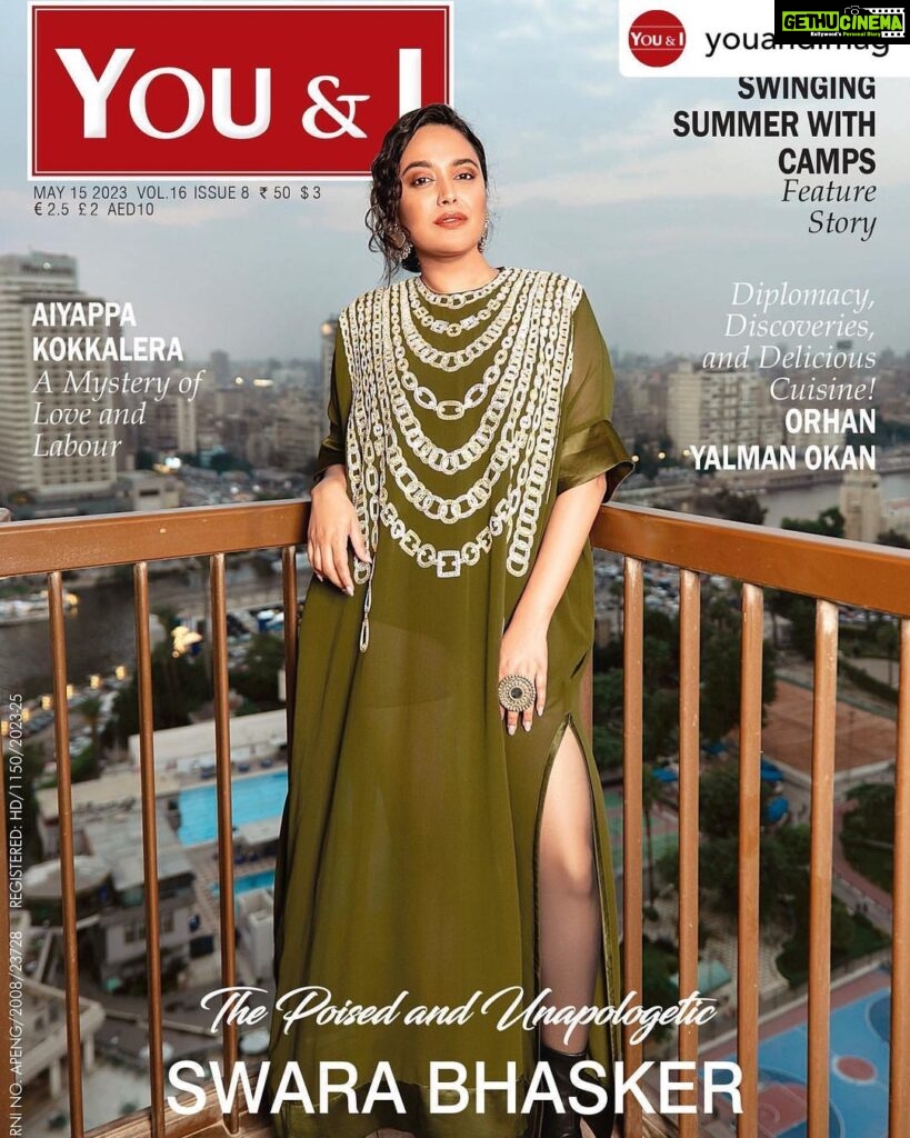 Swara Bhaskar Instagram - Posted @withregram • @youandimag The latest cover of the magazine features the charismatic Swara Bhasker, who candidly talks about her career, marriage, and activism. With her fearless and unapologetic attitude, Swara has become a role model for many, making this cover story a must-read for her fans. People in Focus brings you the inspiring journey of Aiyappa Kokkalera, the co-founder of Mystery Rooms, and the evolution of the live escape game experience. Discover his entrepreneurial experiences and learn about his message of perseverance and following your passions. Our In the Spotlight section features Orhan Yalman OKAN, the Consul General of Türkiye, and his mission to strengthen the bonds between Türkiye and India. Find out how his unwavering commitment to facilitating business partnerships and cultural exchanges is leading the charge towards a brighter future. Despite facing recent tragedy, he remains undaunted and continues to serve his fellow citizens. Join us in honouring his suave style and dedication to building a better world. In our Mind and Body section, we delve into the central principles of Ayurveda and their relation to nutrition. Ayurveda teaches us that each person's constitution or "dosha type" is unique and requires a tailored approach to diet. Discover the three types of doshas - Vata, Pitta, and Kapha - and how they influence our mind-body forces. If you have any suggestions, comments or queries, please e-mail me at publisher@you-and-i.com Cover girl: @reallyswara Styled by: @prifreebee @a.bee.at.work Outfit: @abujanisandeepkhosla Earrings and ring: @sangeetaboochra @minerali_store Boots: @charleskeithofficial Photographs: @ahmedsami_photography Make-Up: @makeupbyyaramaziad @lancomepopup Hair: @antergallactic Fashion Assistant: @v4nyav3rma Artist PR: @kpublicity Co-ordinated by: @nadiiaamalik