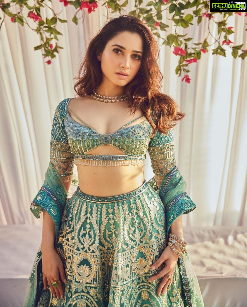 Tamannaah Instagram - 🌊🌊🌊 Outfit - @falgunishanepeacockindia Jewellery - @anmoljewellers Styled by: @pranita.abhi Hair and Makeup - @florianhurel assisted by @bhaktilakhani Photographed by - @sheldon.santos