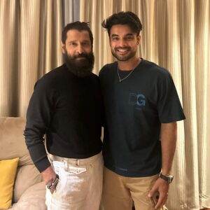 Tovino Thomas Instagram - A moment of pure, uncontainable fandom! I had the incredible opportunity to meet the maestro himself - Vikram sir. How do I describe what he has been to me, growing up. I had watched Annyan countless  times, and I remember that each time his performance would hit different. Trying to be Vikram-cool was the aspiration. Even as cinema happened, and when something off the flow comes up, my thoughts, plans, references - everything would have his presence. And I just got to spend some supercool time with this idol... And truly an idol! To top the style, charm and superabilities, he speaks with such humility and acknowledgement. I'm overwhelmed in different ways. Will stick to the fanboy hit, because that is the most dreamy. 
@the_real_chiyaan 

#fanboy 
#vikram #chiyaan 
#actor 
#fashionicon #idol