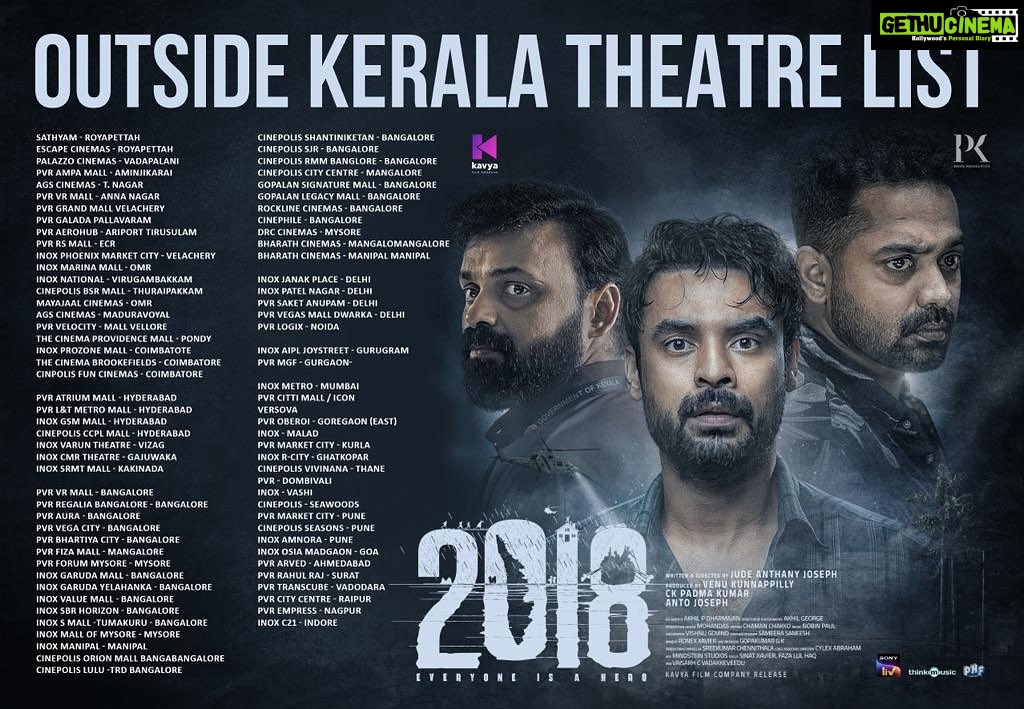 Tovino Thomas Instagram - Rest of India Theatre List !! #FromTomorrow