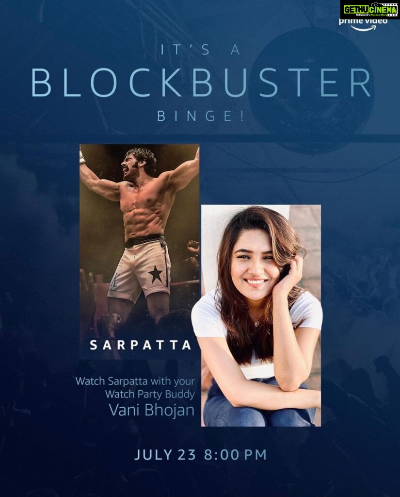 Vani Bhojan Instagram - Arya in action has my ❤️ Pumped to watch Sarpatta at @primevideoin Watch Party Marathon, tonight at 8pm! #PrimeDay #DiscoverJoy #SarpattaOnPrime #Collaboration