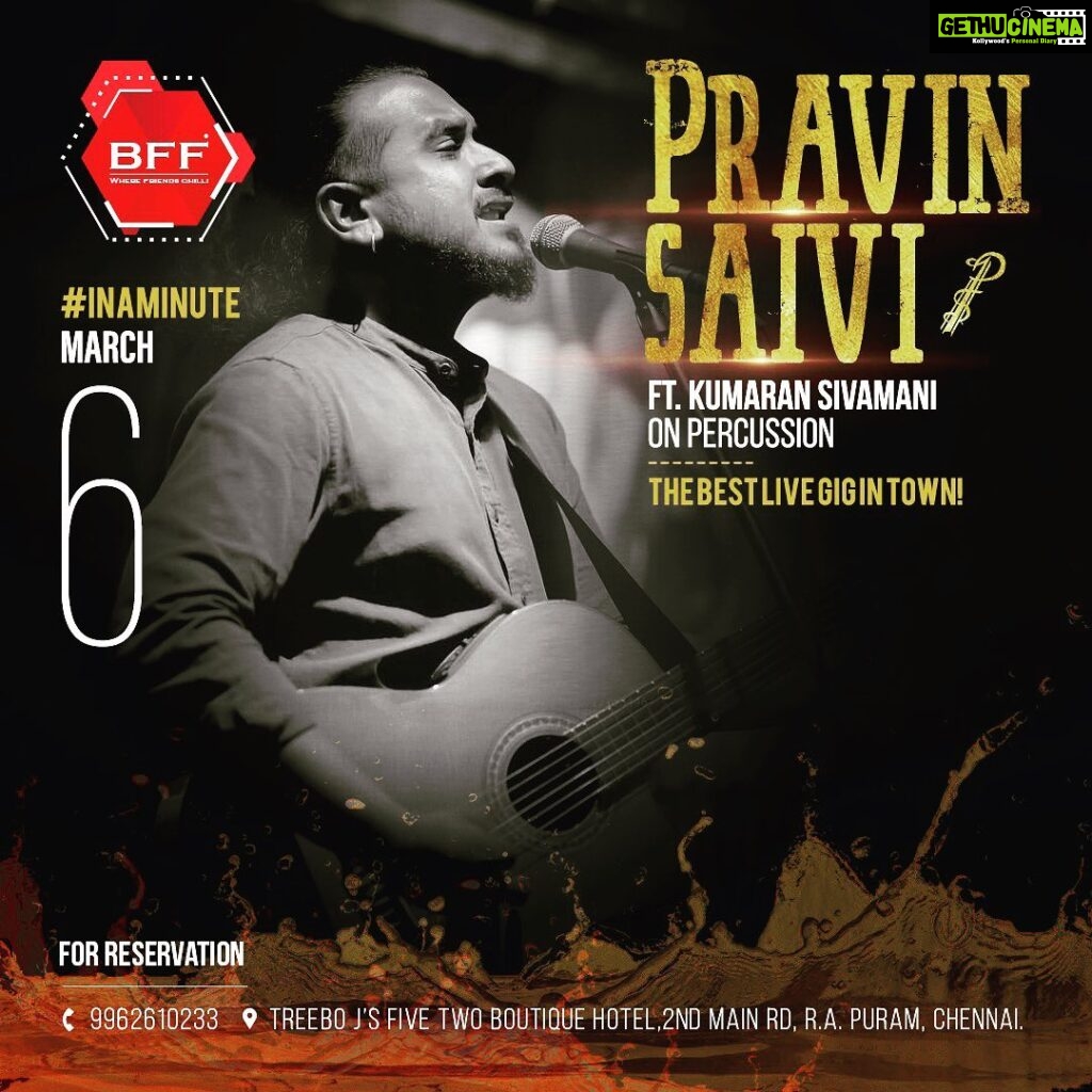 Venkat Kumar Gangai Amaren Instagram - Hey guys @pravinsaivi is live at @bffrapuram tonight!! See u all there!! BFF