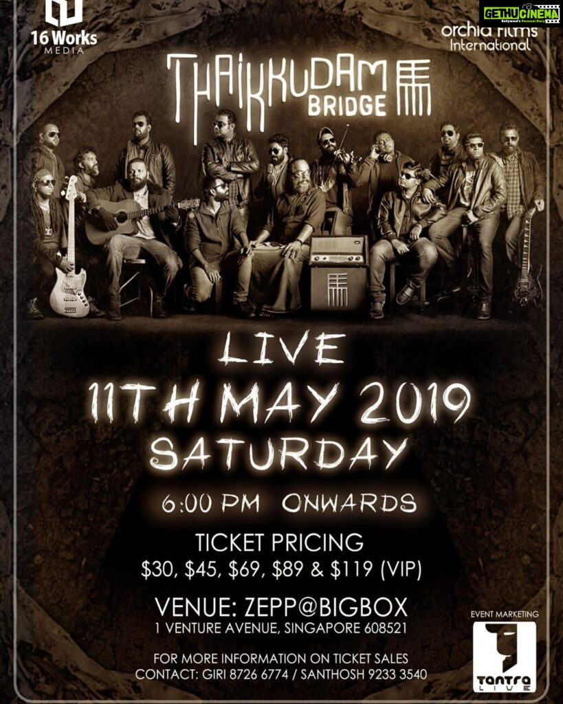 Venkat Kumar Gangai Amaren Instagram - ‪Heya Singapore! #ThaikkudamBridge is performing Live in Singapore this Saturday! ‬ ‪Don't miss this wonderful concert! Groove to their awesome umplugged tunes! 👌🏽👌🏽 @jksaravana #tantra ‬