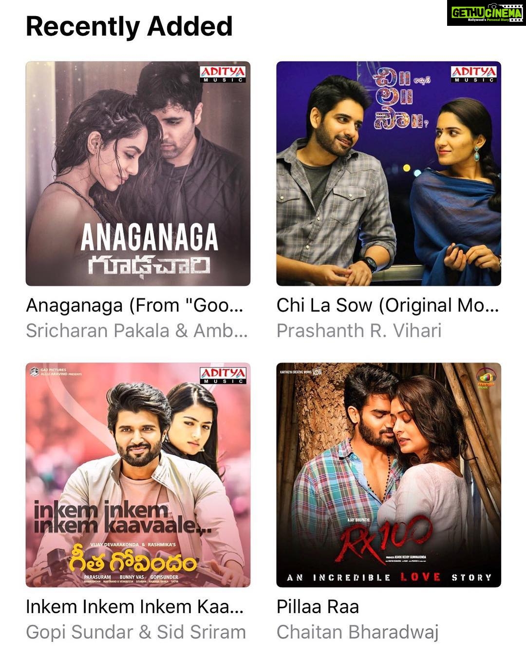 Vennela Kishore Instagram - These 4 on loop👌🏻👌🏻👌🏻👌🏻..solid play-repeat-shuffle-play mode #Goodachari #ChiLaSow #geetagovindam #rx100