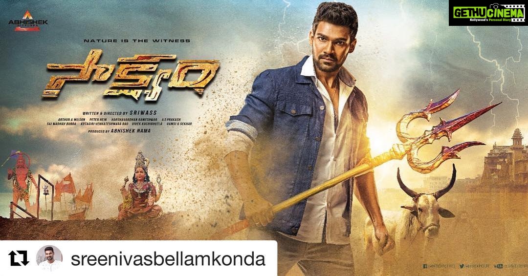 Vennela Kishore Instagram - Wishing all the success to @sreenivasbellamkonda bhayya🤗🤗🤗 #Repost @sreenivasbellamkonda ・・・ Like they say a picture is worth a thousand words, a poster that sums up all about my movie #Saakshyam #SaakshyamonJuly27th