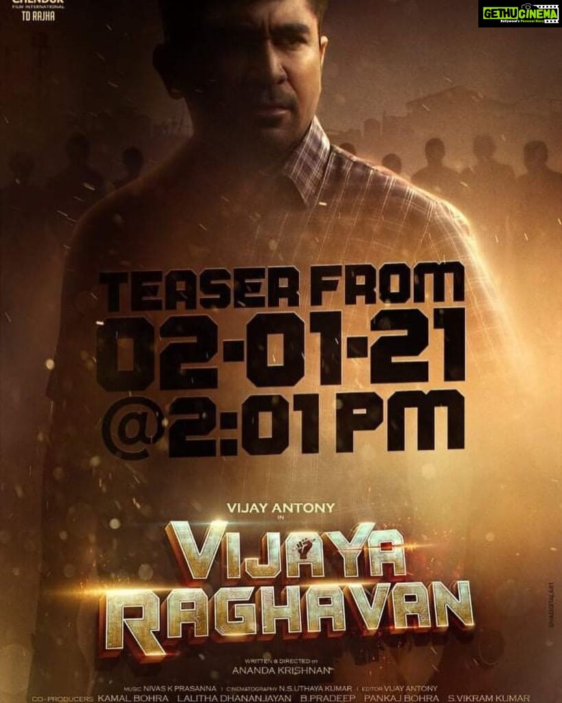 Vijay Antony Instagram - #VijayaRaghavan - (Telugu/Kannada/Malayalam/Hindi) teaser will be out on 2-1-21 @ 2:01 PM . Directed by akananda @iamaathmika @nivas.prasanna @dhananjayang2 @bhashyasree @riazkahmed.pro @vamsikaka @ctcmediaboy