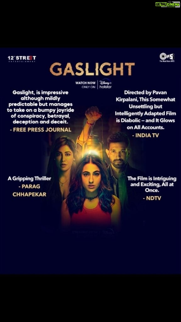 Vikrant Massey Instagram - Reviews Galore! An absolute must-see for fans of suspense and intrigue! #Gaslight is now streaming on @disneyplushotstar #SaraAliKhan #ChitrangdaSingh #Tipsfilms #12thstreetentertainment #GaslightOnHotstar @saraalikhan95 @chitrangda @rameshtaurani @akshaipuri @pavankirpalani @jaya.taurani @rahuldevofficial @akshay0beroi @ragul_dharuman @disneyplushotstar @tipsfilmsofficial @12thstreetentertainment_film