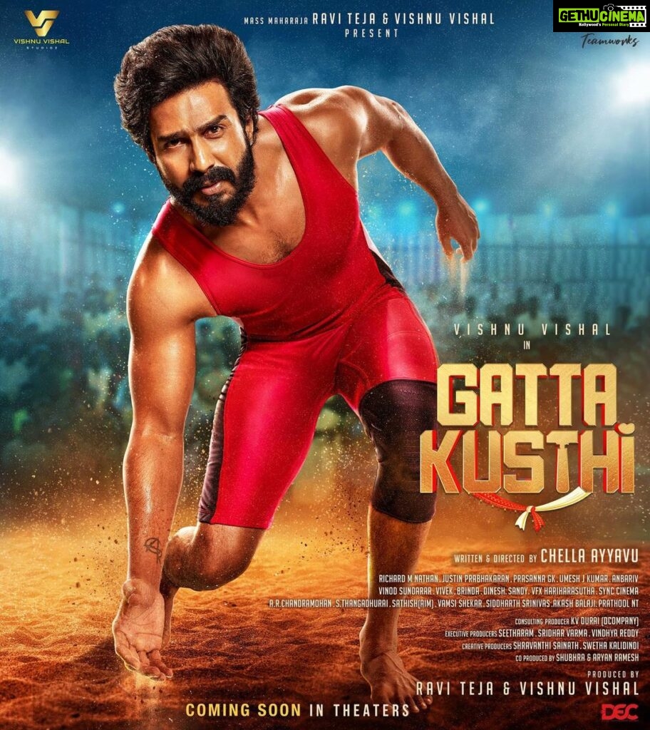 Vishnu Vishal Instagram - Let's fight it out on the ground 💪 Here is the first look of #GattaKusthi #MattiKusthi, my biggest film till date! Excited to bring it to theatres 🔜 #GattaKusthiFirstLook #MattiKusthiFirstLook @thevishnuvishal @aishu__ @raviteja_2628 @rtteamworksofficial #ChellaAyyavu @richardmnathan @prabhakaranjustin @editor_prasannagk #UmeshJKumar @anbariv_action_director @thanga_18 @shravanthis @swethakakarlapudi @sridharthestar @vindhyareddi @teamaimpro @decoffl @kvdurai @sidwavez