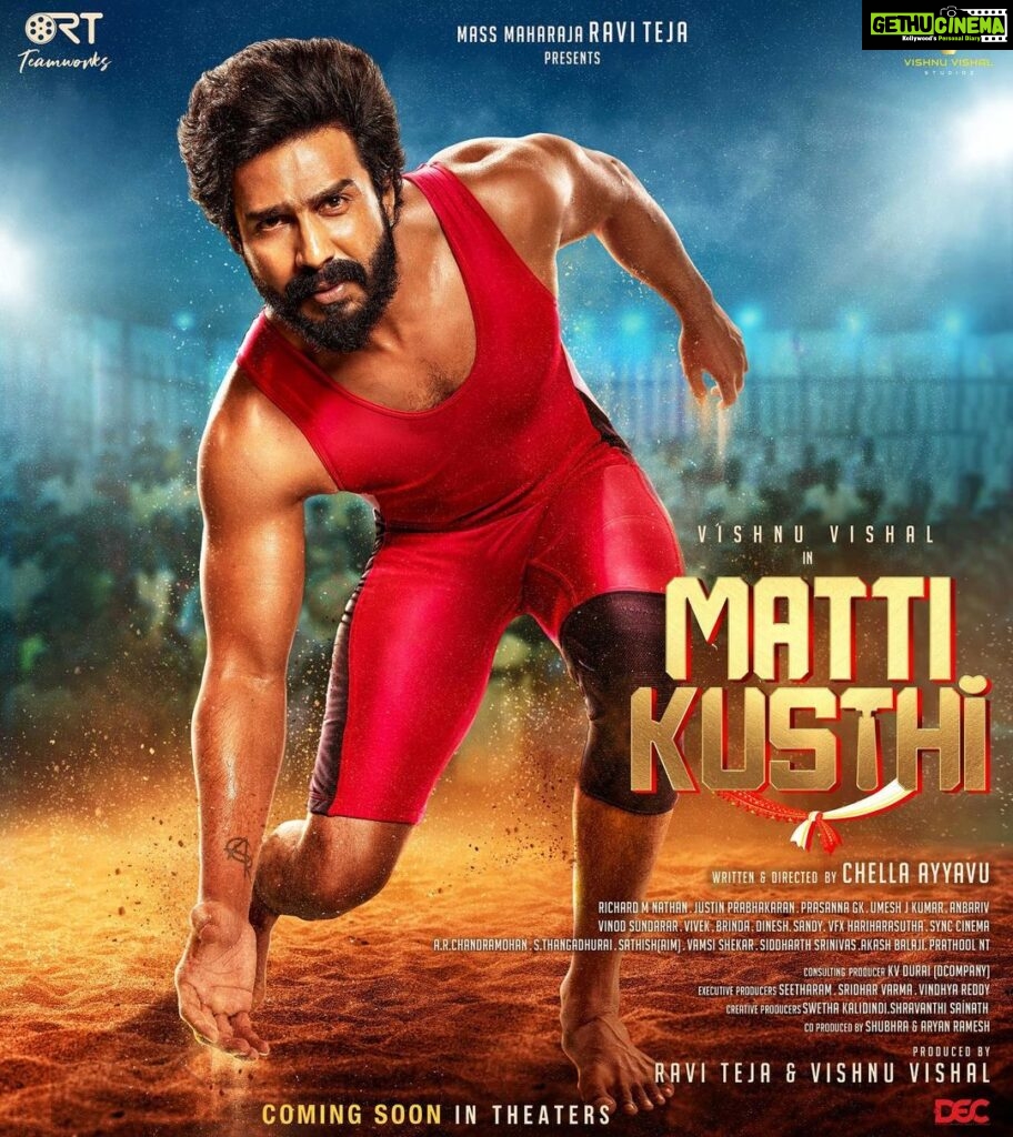 Vishnu Vishal Instagram - Let's fight it out on the ground 💪 Here is the first look of #GattaKusthi #MattiKusthi, my biggest film till date! Excited to bring it to theatres 🔜 #GattaKusthiFirstLook #MattiKusthiFirstLook @thevishnuvishal @aishu__ @raviteja_2628 @rtteamworksofficial #ChellaAyyavu @richardmnathan @prabhakaranjustin @editor_prasannagk #UmeshJKumar @anbariv_action_director @thanga_18 @shravanthis @swethakakarlapudi @sridharthestar @vindhyareddi @teamaimpro @decoffl @kvdurai @sidwavez
